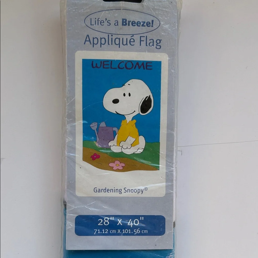 Vtg Peanuts Snoopy Welcome Gardening Spring Appliqué Flag 28”x40” Life’s Breeze - Picture 2 of 6